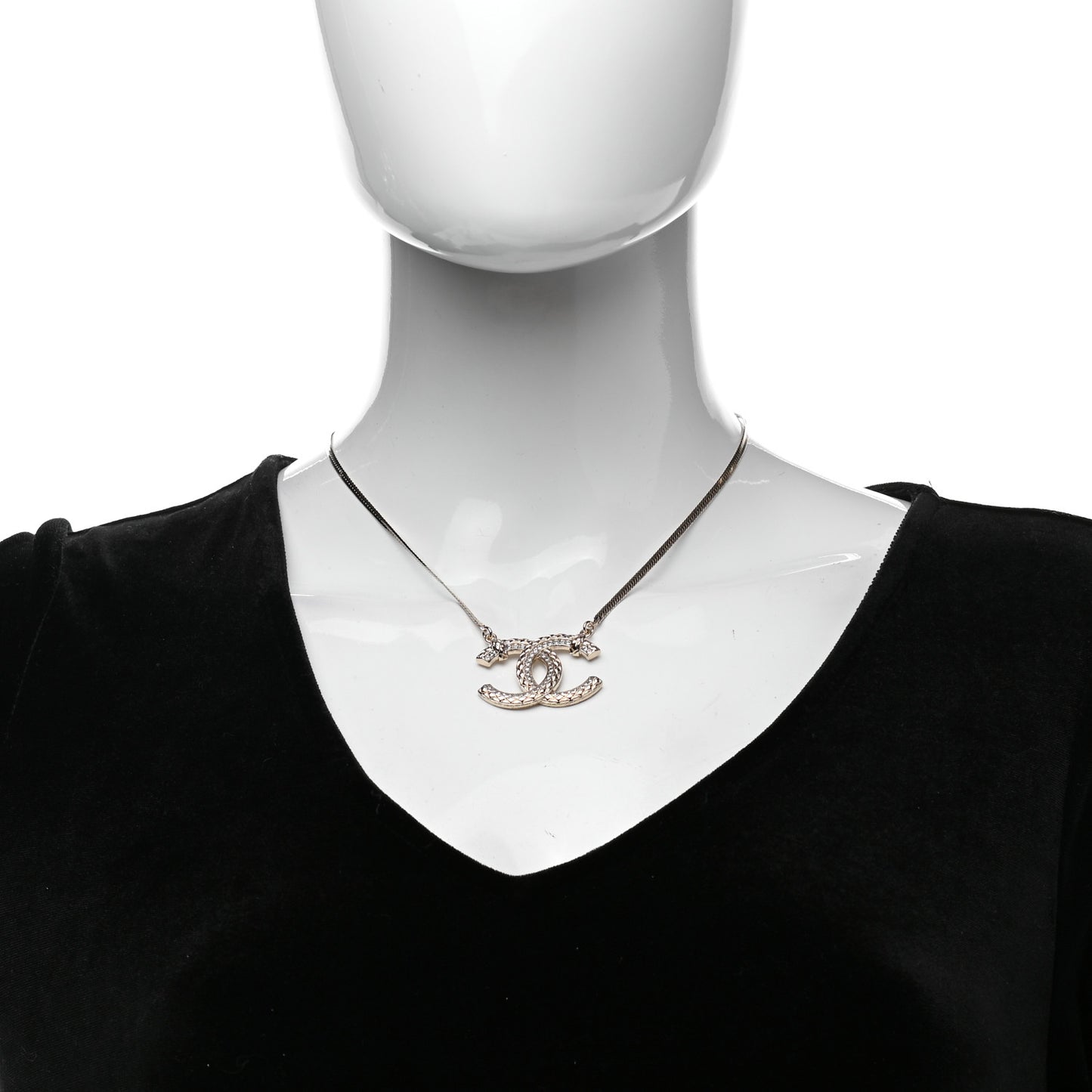 Crystal Textured CC Pendant Necklace Gold