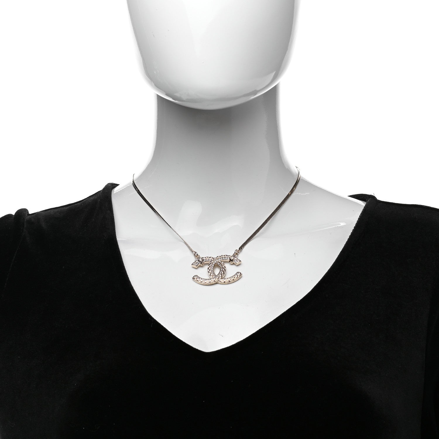 Chanel Crystal Textured CC Pendant Necklace Gold 2 of 7
