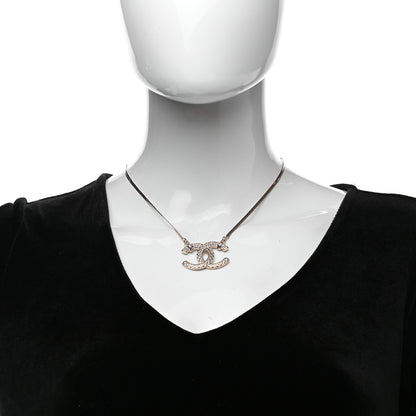 Chanel Crystal Textured CC Pendant Necklace Gold 2 of 7