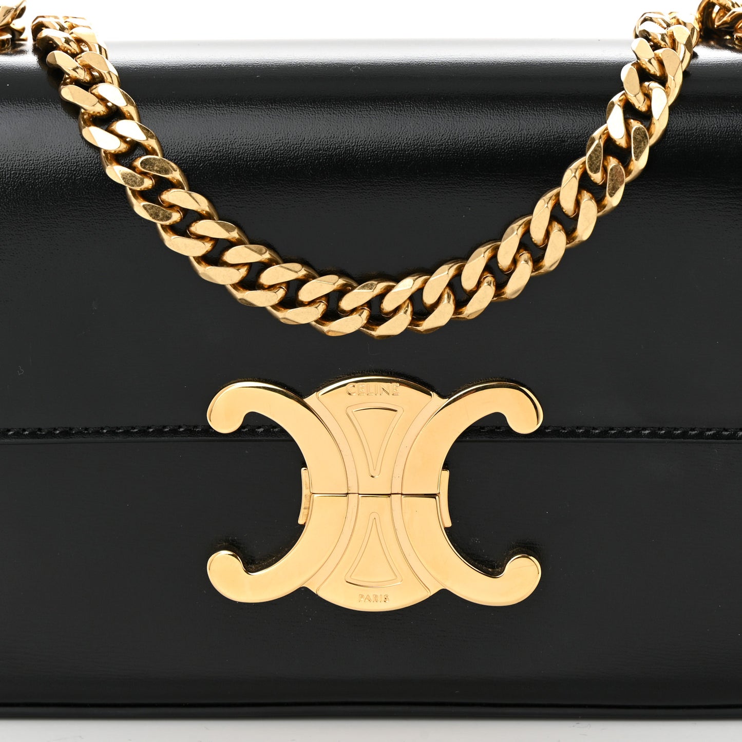 Shiny Calfskin Triomphe Chain Shoulder Bag Black