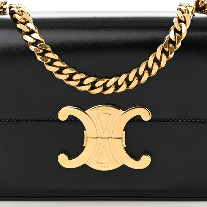 Celine Shiny Calfskin Triomphe Chain Shoulder Bag Black 8 of 10
