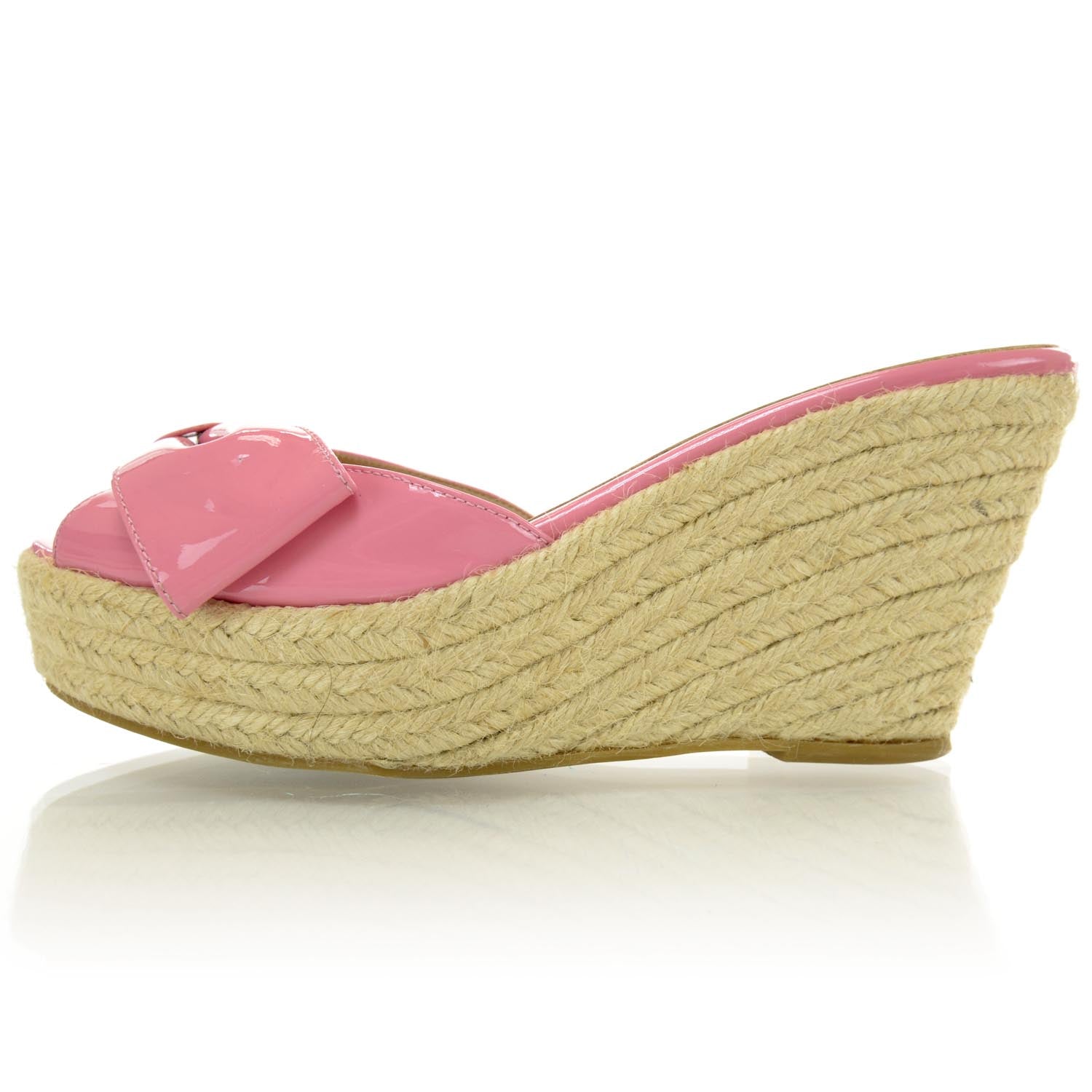 Valentino Garavani Patent Mena Bow Espadrille Wedges 38 Pink Rose 1 of 5