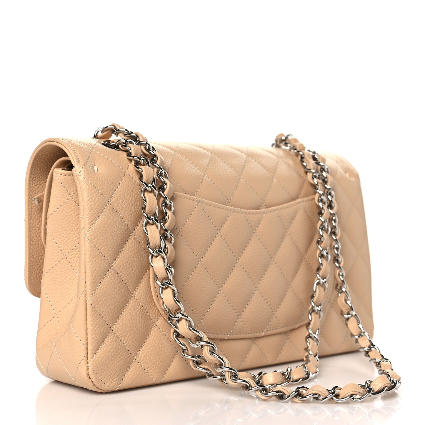 Caviar Quilted Medium Double Flap Beige