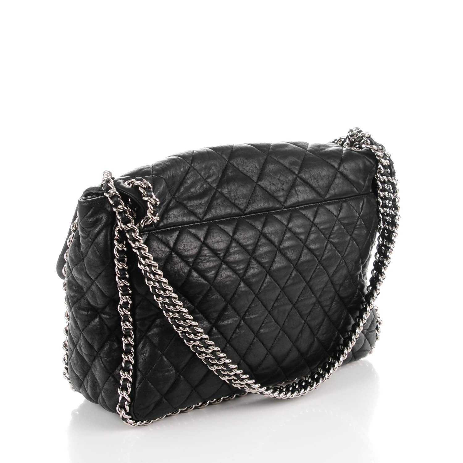 Chanel Crumpled Lambskin Quilted Maxi Chain Around Flap Black 3 of 7
