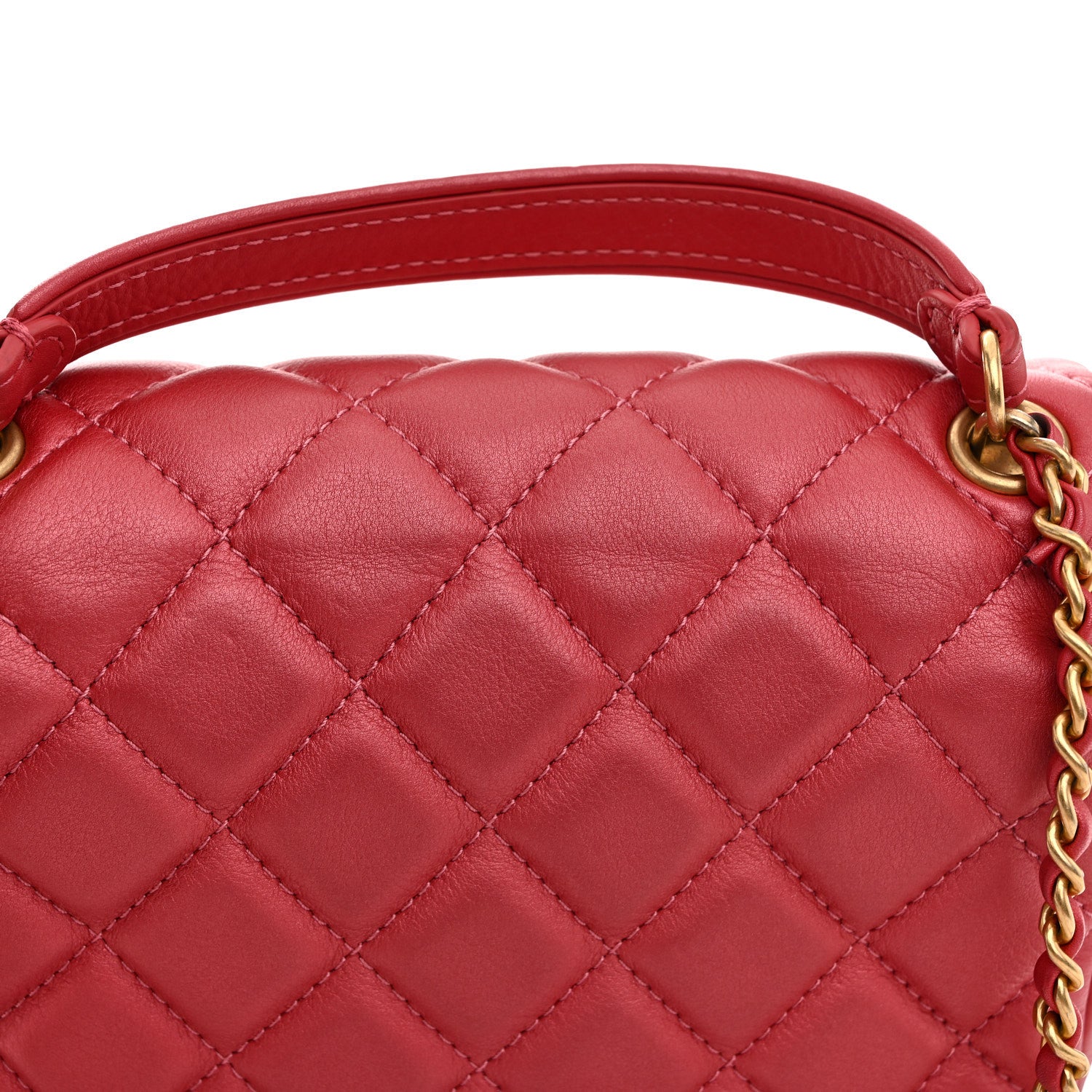 Chanel Metallic Calfskin Quilted Top Handle Flap Dark Pink 11 of 11