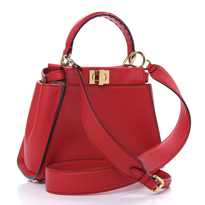 Fendi Vitello Seta Canvas FF Embroidered Mini Peekaboo Iconic Satchel Rosso Cardinale Multicolor 3 of 11