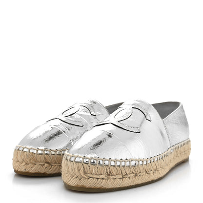 Chanel Laminated Goatskin CC Espadrilles 37 Silver 3 of 9