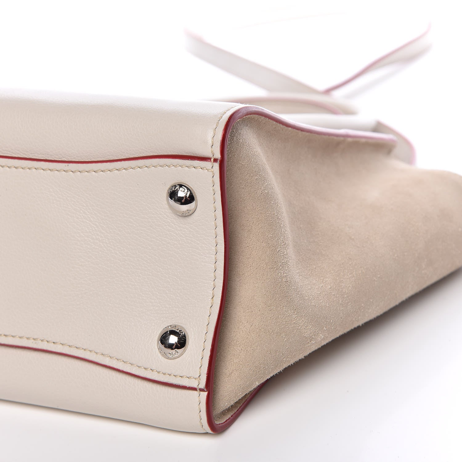 Prada Glace Calf Suede Mini Twin Pocket Tote Talco Rosso 9 of 9