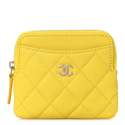Chanel Caviar Quilted Zip Card Holder Wallet Yellow 1 of 10