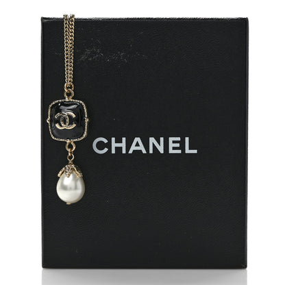 Chanel Enamel Pearl CC Drop Necklace Black Gold 6 of 6