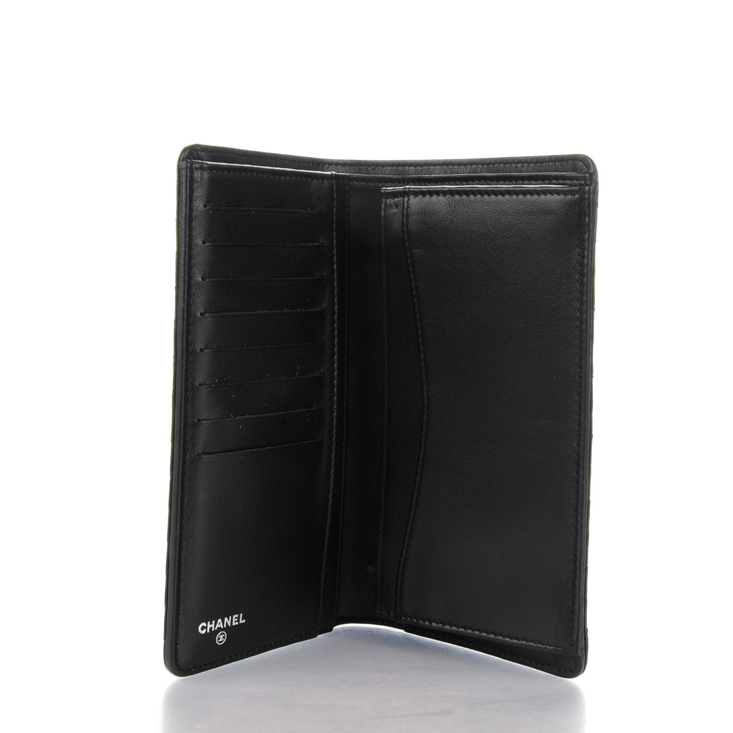 Lambskin Chevron Quilted Yen Wallet Black