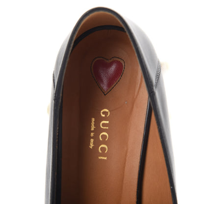 Gucci Calfskin Web Pearl Embellished Peyton Loafers 38.5 Black 9 of 16