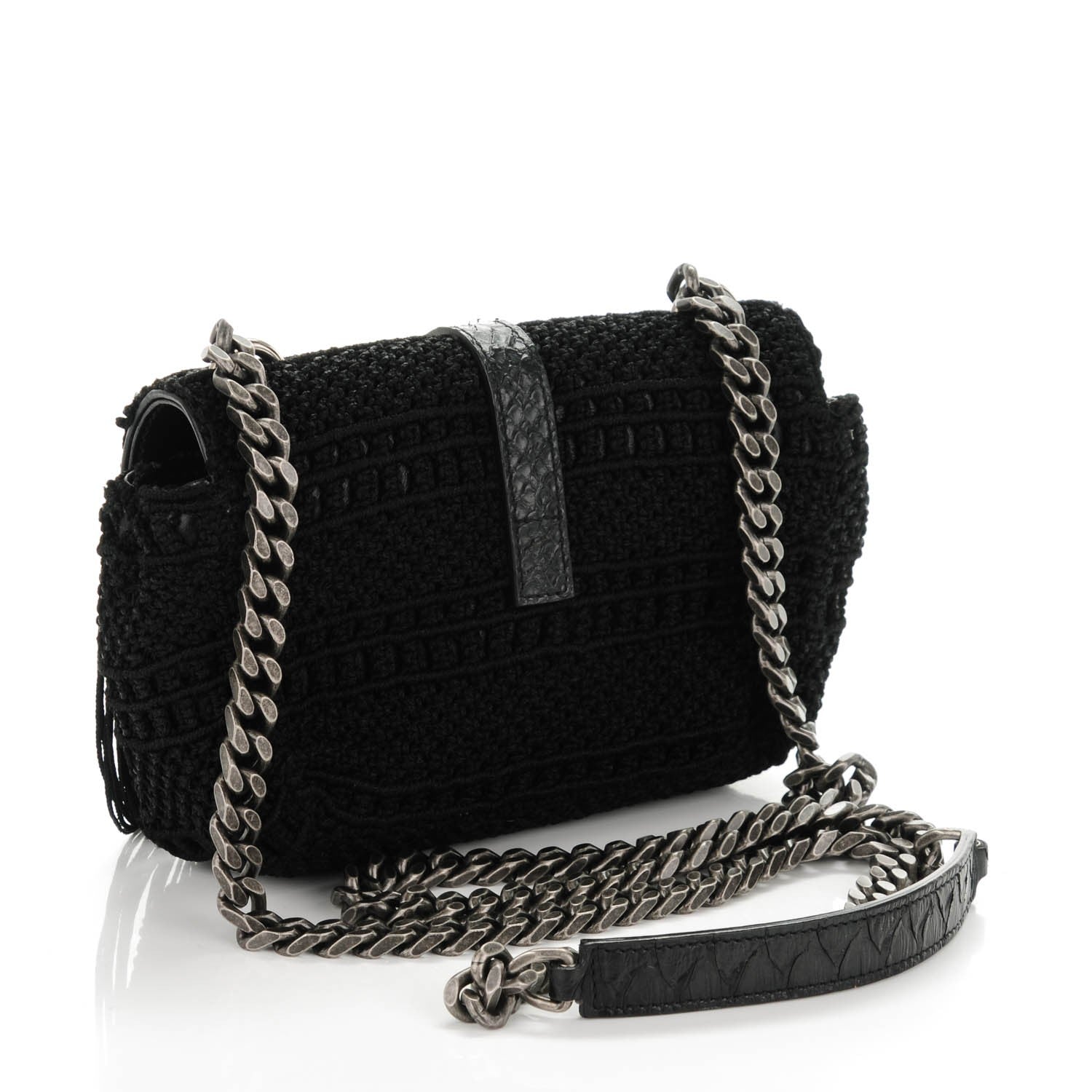 Saint Laurent Calfskin Crochet Baby Monogram Chain Satchel Black 2 of 10