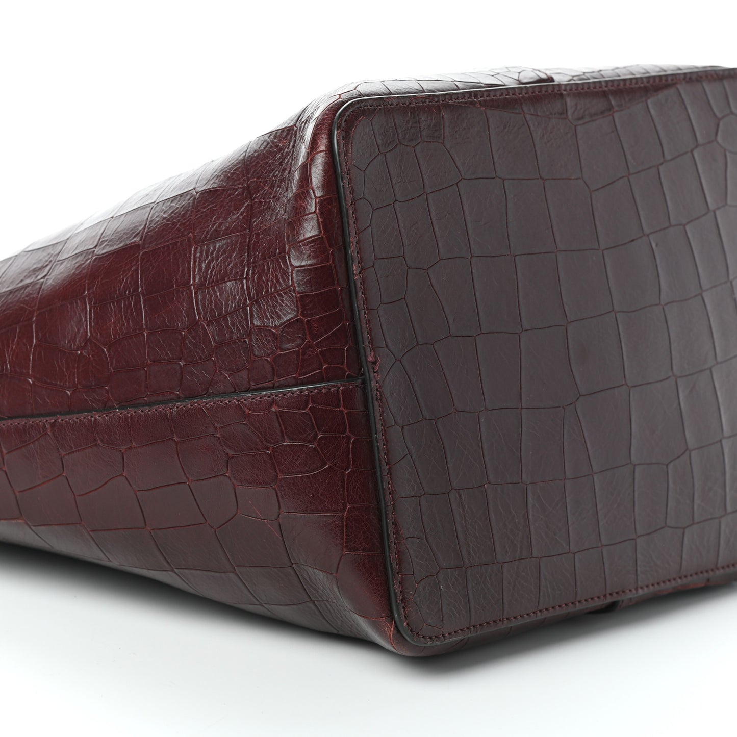 Deep Calfskin Crocodile Embossed Kite Bucket Bag Oxblood