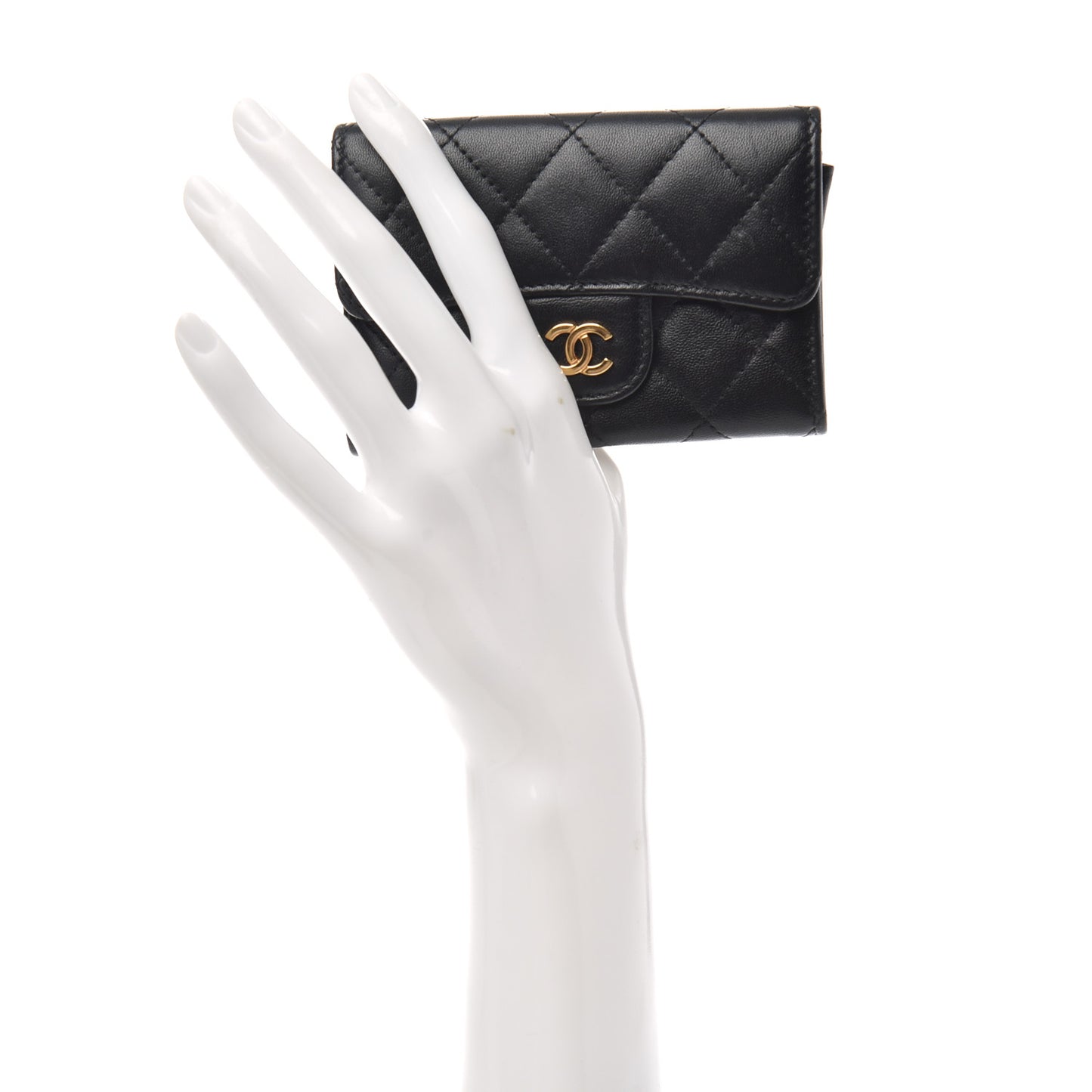 Lambskin Quilted Flap Card Holder Black