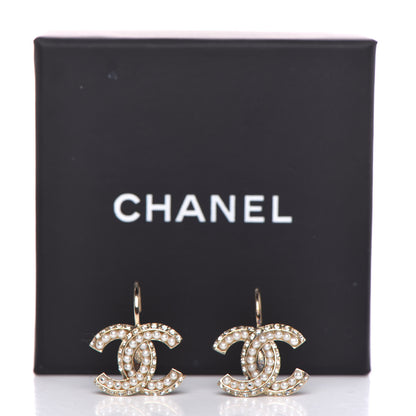 Chanel Crystal Pearl CC Dangle Earrings Gold 8 of 8