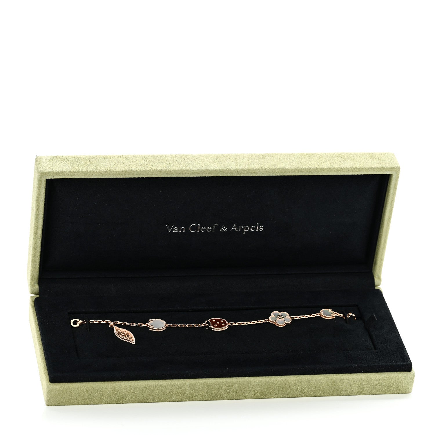 Van Cleef & Arpels 18K Rose Gold Carnelian Mother of Pearl Onyx 5 Motifs Lucky Spring Bracelet 5 of 5