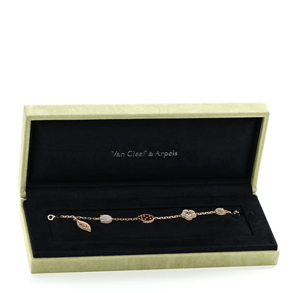 Van Cleef & Arpels 18K Rose Gold Carnelian Mother of Pearl Onyx 5 Motifs Lucky Spring Bracelet 5 of 5