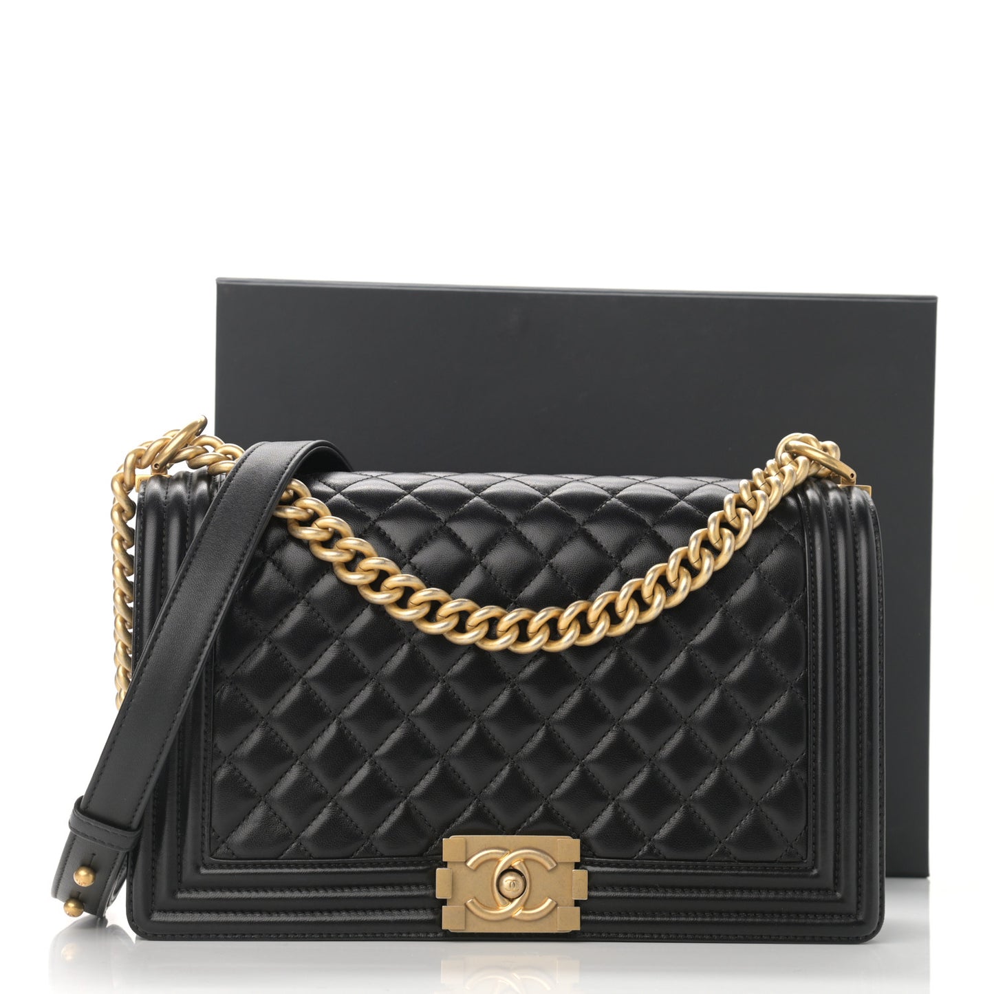 Lambskin Quilted New Medium Boy Flap Black
