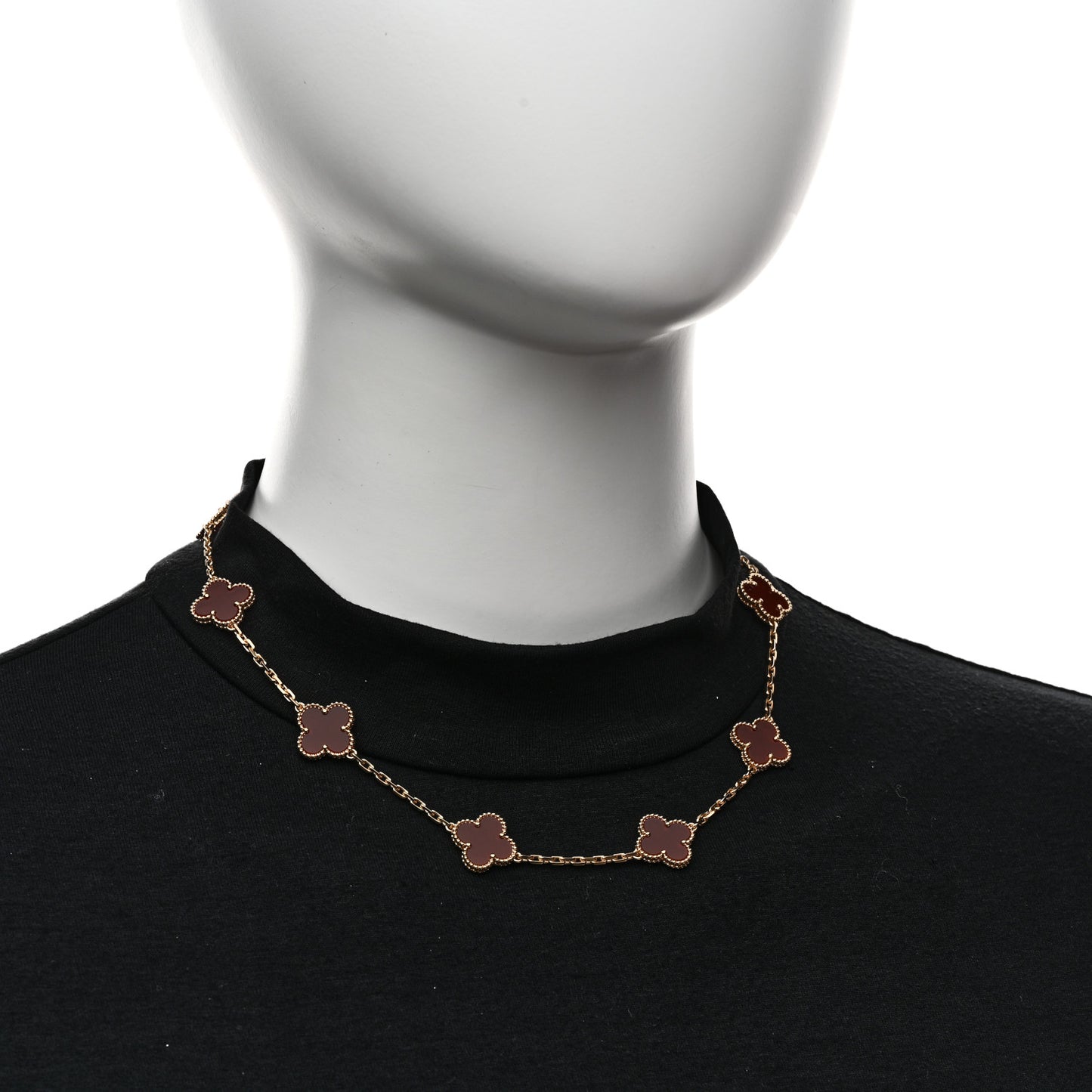 18K Yellow Gold Carnelian 10 Motifs Vintage Alhambra Necklace