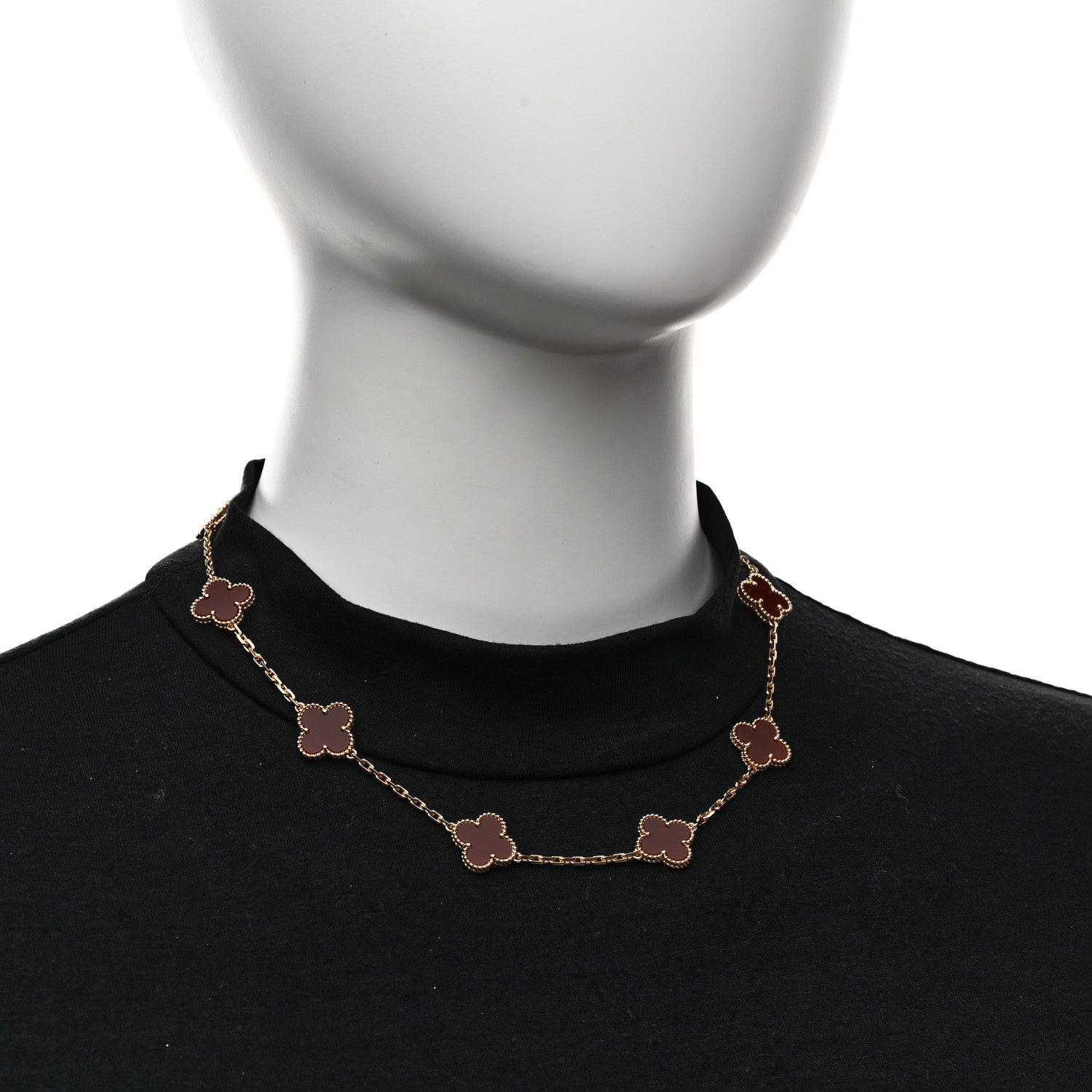 Van Cleef & Arpels 18K Yellow Gold Carnelian 10 Motifs Vintage Alhambra Necklace 2 of 7