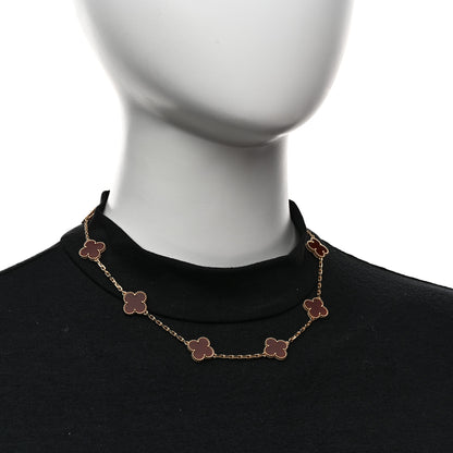 Van Cleef & Arpels 18K Yellow Gold Carnelian 10 Motifs Vintage Alhambra Necklace 2 of 7