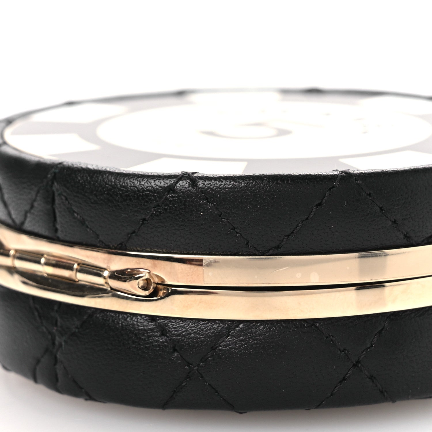 Chanel Lambskin Enamel Quilted Round Poker Chip Clutch With Chain Black White 11 of 12
