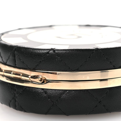 Chanel Lambskin Enamel Quilted Round Poker Chip Clutch With Chain Black White 11 of 12