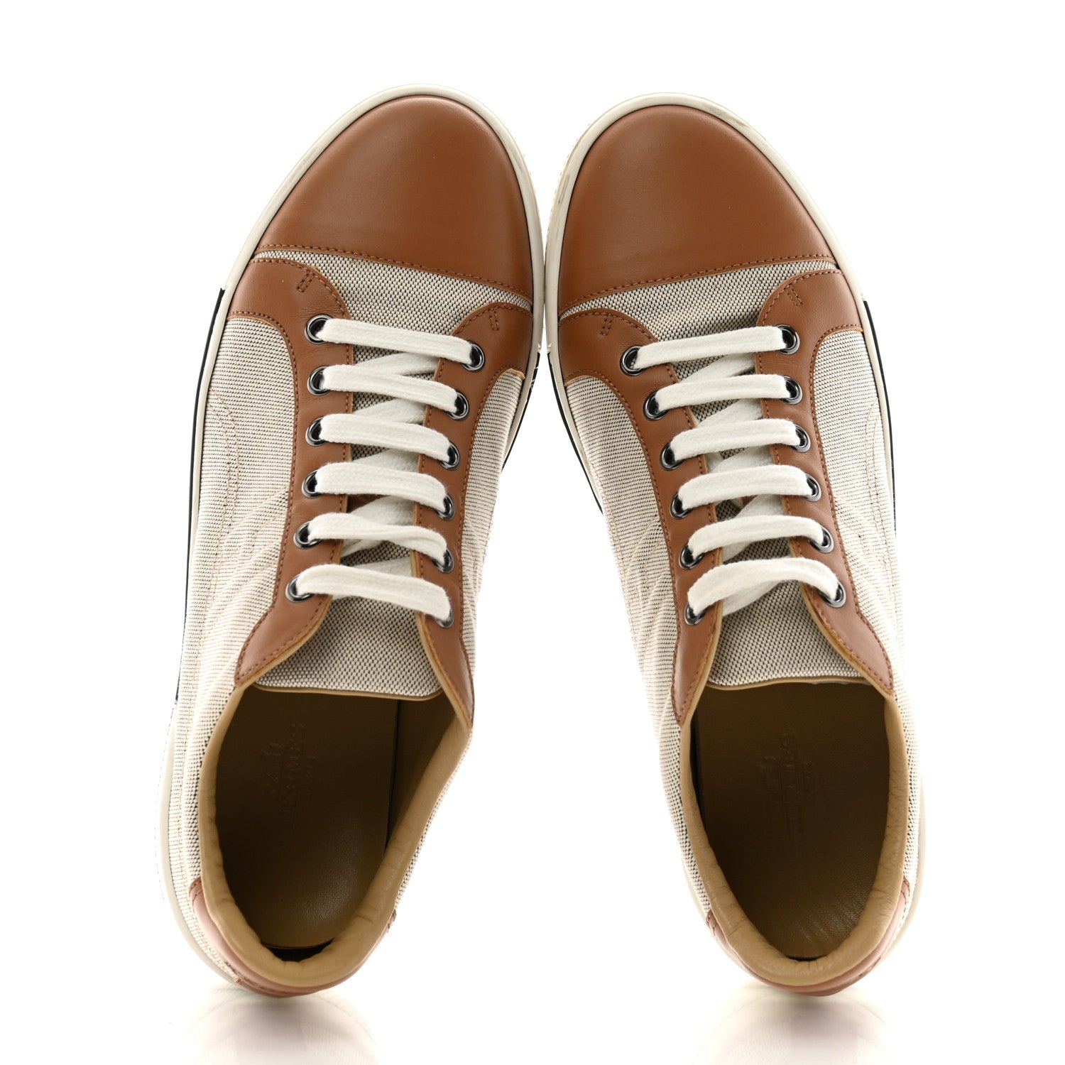 Hermes Canvas Calfskin Womens Voltage Sneakers 38.5 Prunoir Naturel 2 of 10