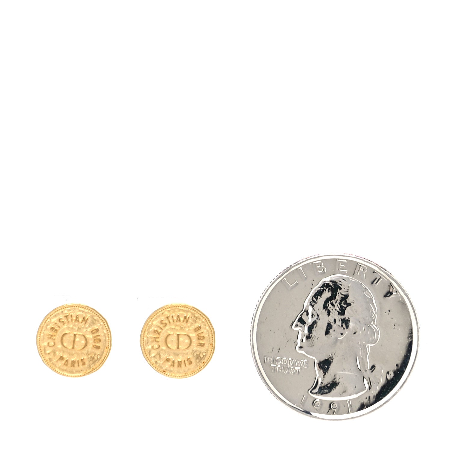 Christian Dior Metal CD Stud Earrings Gold 2 of 4