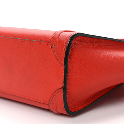 Celine Drummed Calfskin Nano Luggage Vermillion 8 of 17