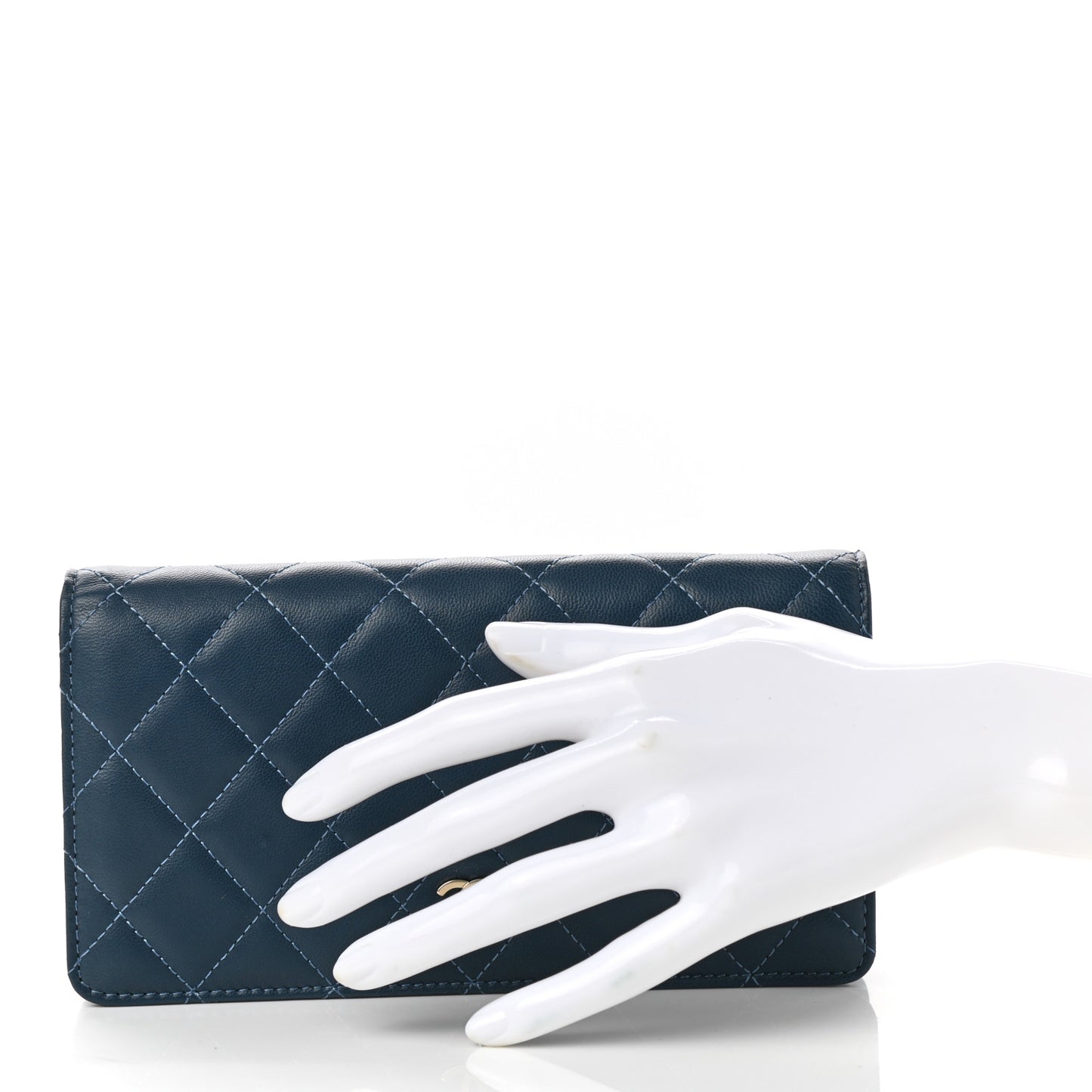 Lambskin Quilted Yen Wallet Blue