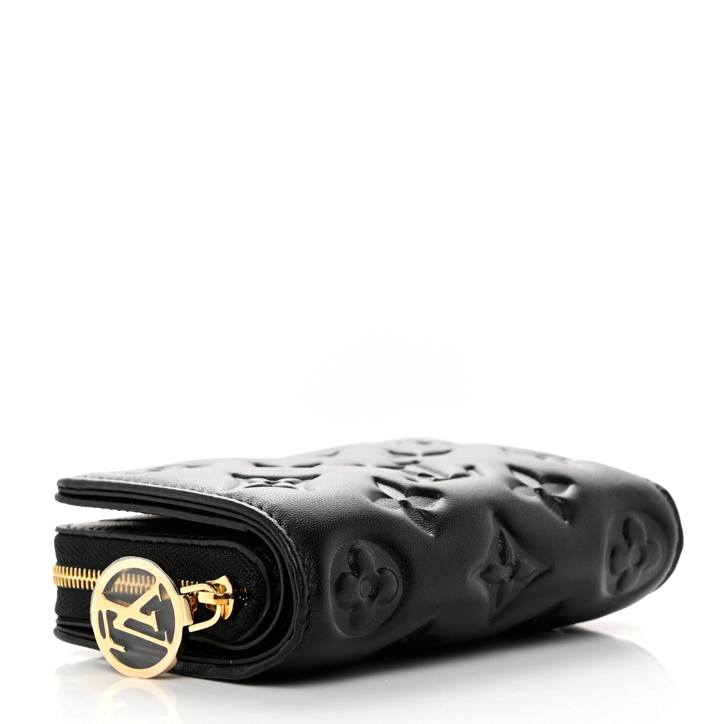 Lambskin Embossed Monogram Lou Coussin Wallet Black