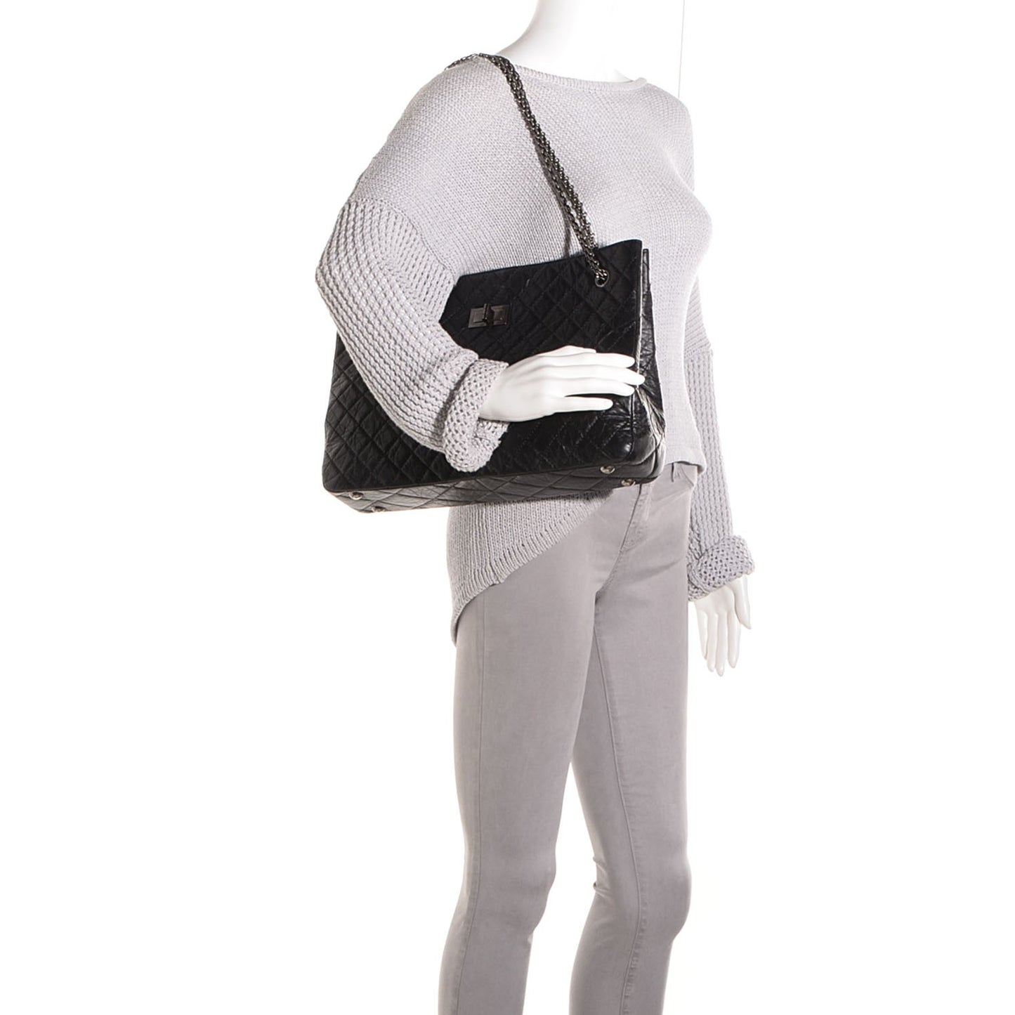 Aged Calfskin Quilted Reissue 2.55 Tote Black