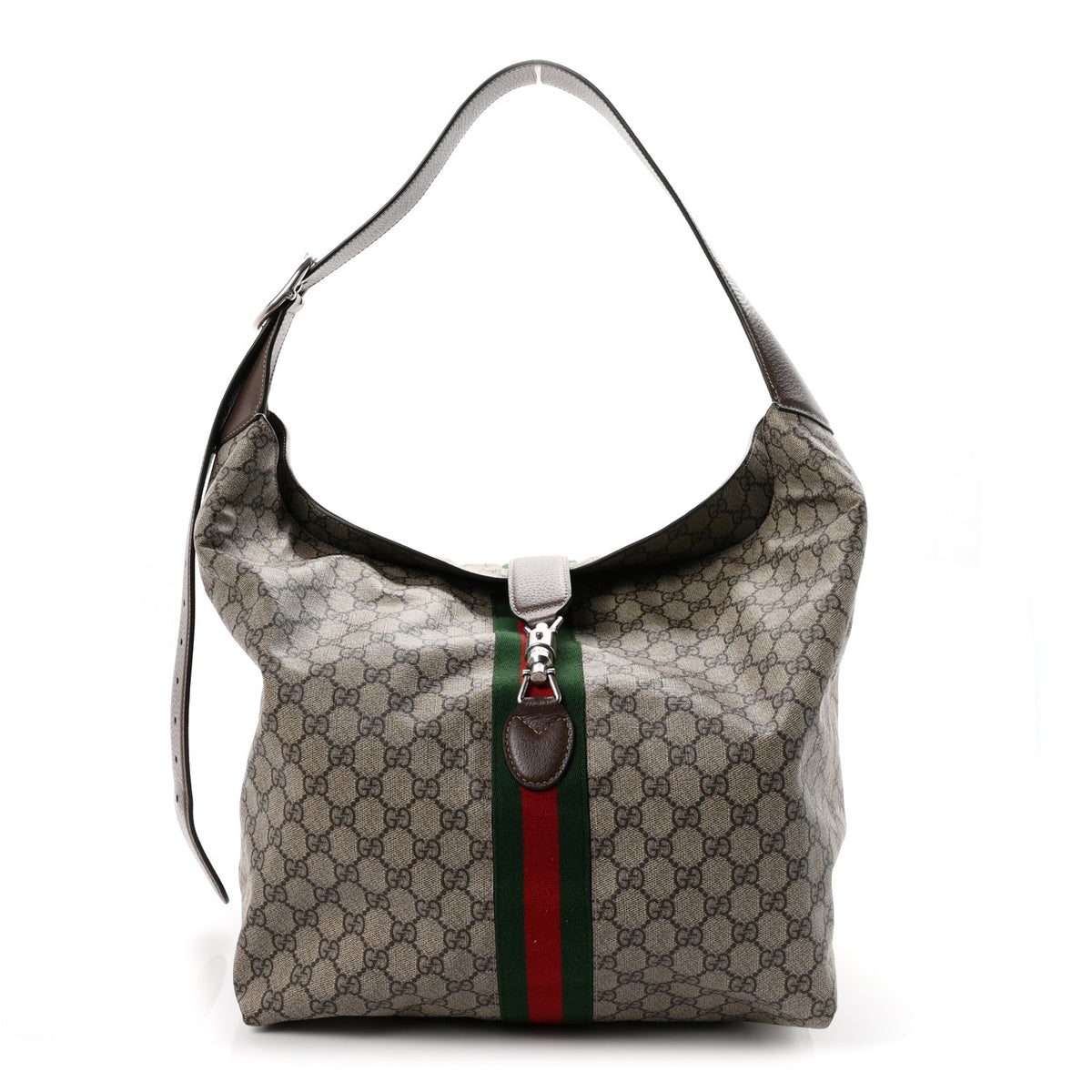 Tender GG Supreme Monogram Textured Dollar Calfskin Web Medium Jackie 1961 Crossbody Bag Beige Ebony New Acero