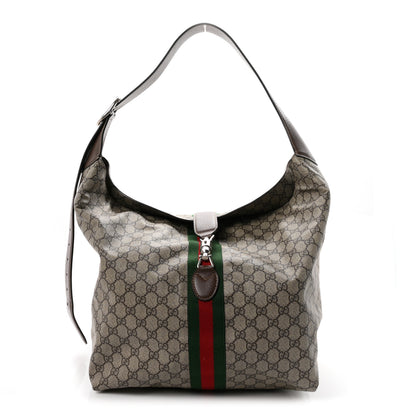 Gucci Tender GG Supreme Monogram Textured Dollar Calfskin Web Medium Jackie 1961 Crossbody Bag Beige Ebony New Acero 1 of 10