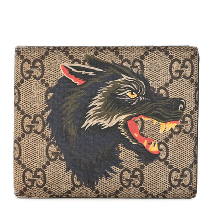 Gucci GG Supreme Monogram Selleria Calfskin Wolf Nice Bi-Fold Wallet Beige Ebony Multicolor Black 1 of 12