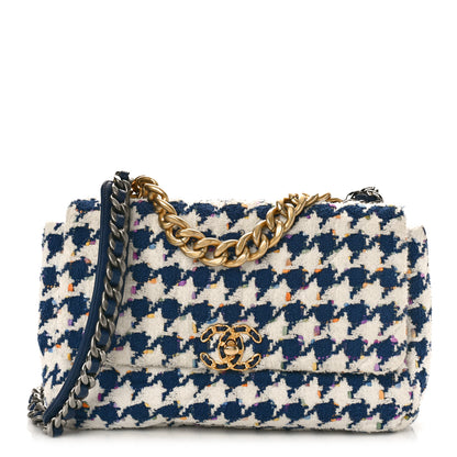 Chanel Tweed Quilted Large Chanel 19 Flap Ecru Navy Blue Multicolor 1 of 9