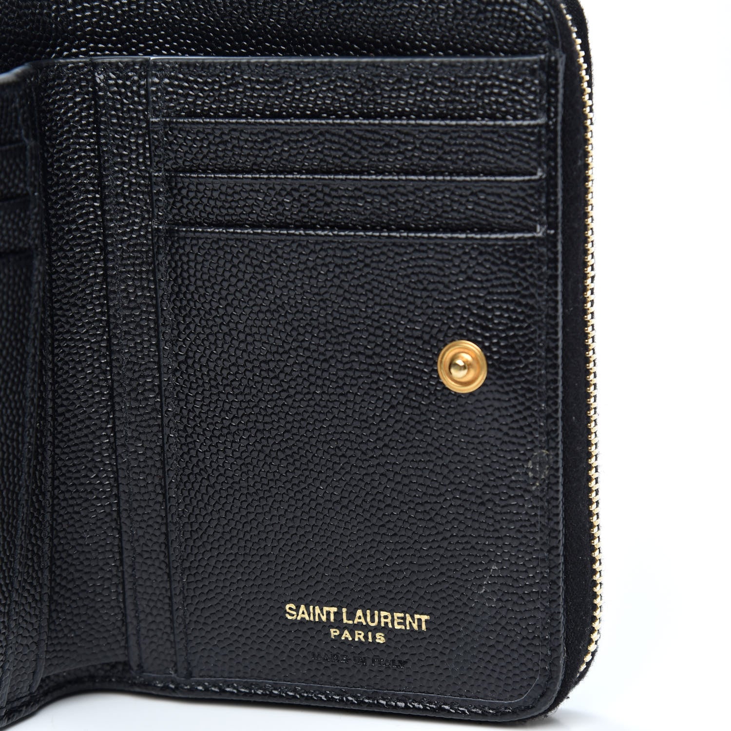 Saint Laurent Grain De Poudre Matelasse Chevron Monogram Compact Zip Around Wallet Black 6 of 7