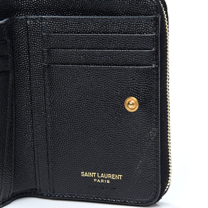 Saint Laurent Grain De Poudre Matelasse Chevron Monogram Compact Zip Around Wallet Black 6 of 7