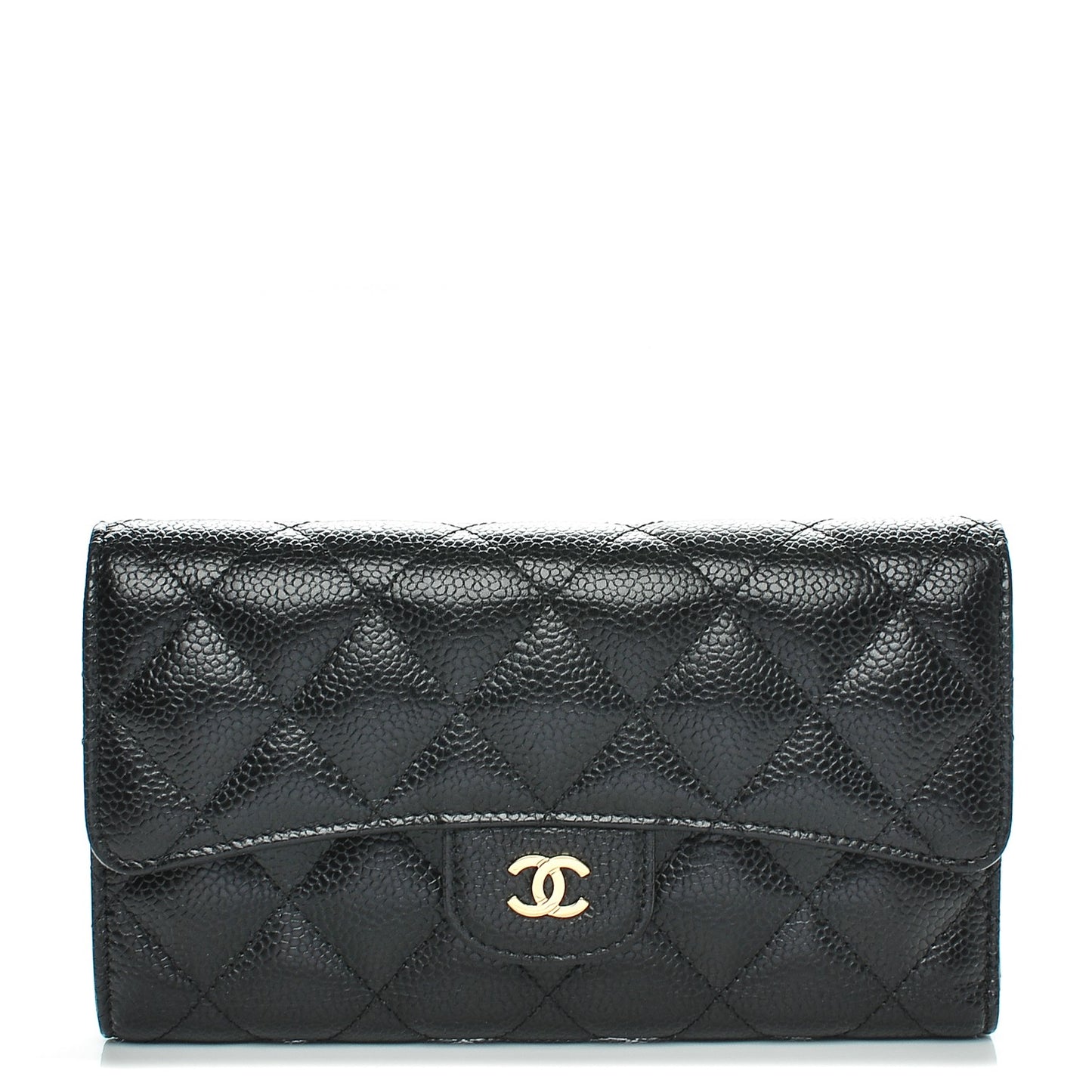 Caviar Quilted Large Flap Wallet Black