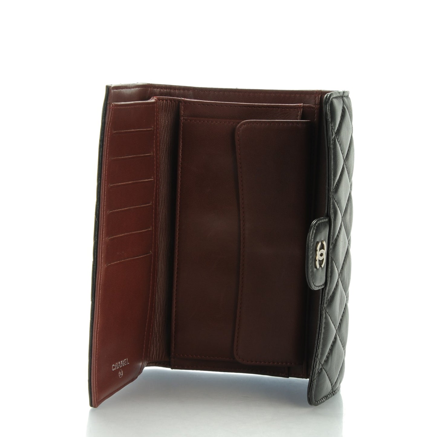 Lambskin Quilted Large Flap Wallet Black