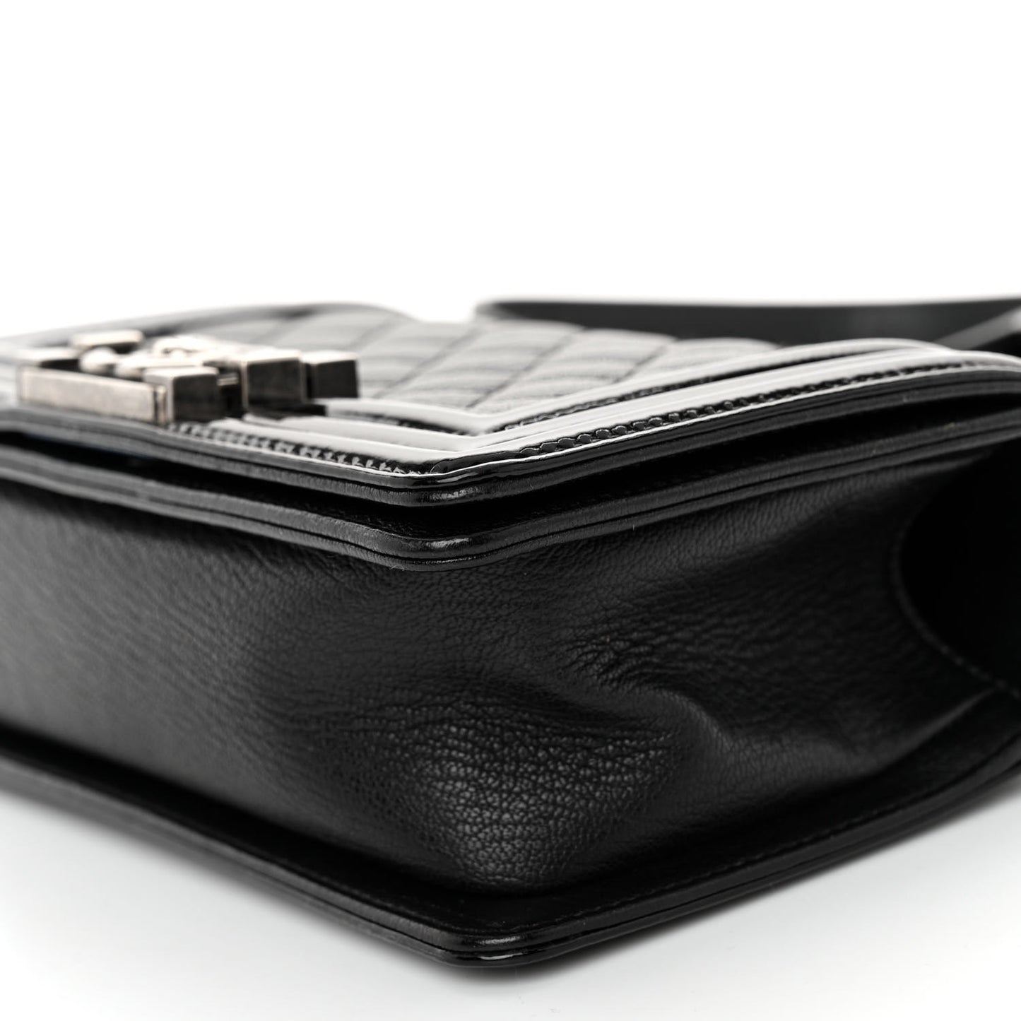 Goatskin Quilted Patent Small Duo Boy Flap Black