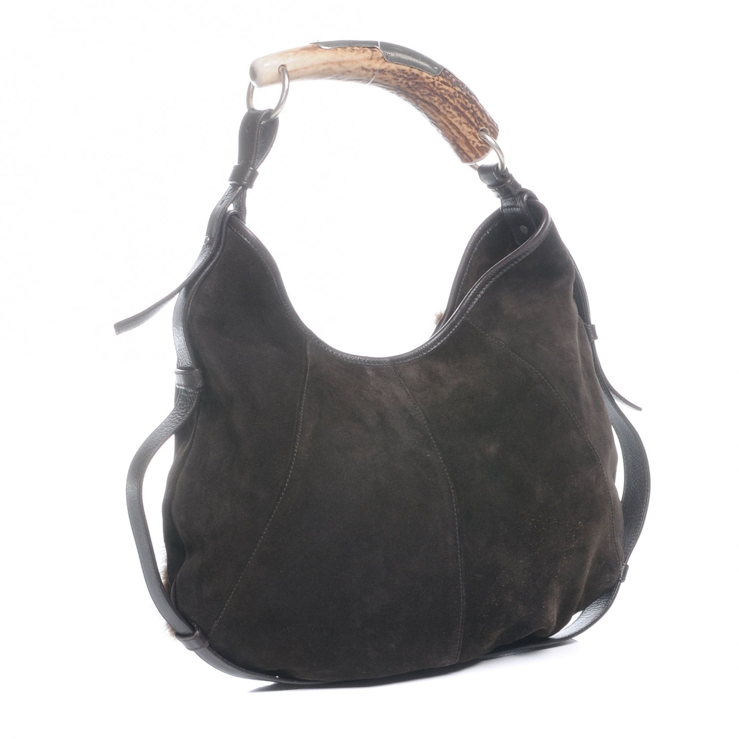 Saint Laurent Suede and Mink Mombasa Horn Hobo Brown 3 of 7