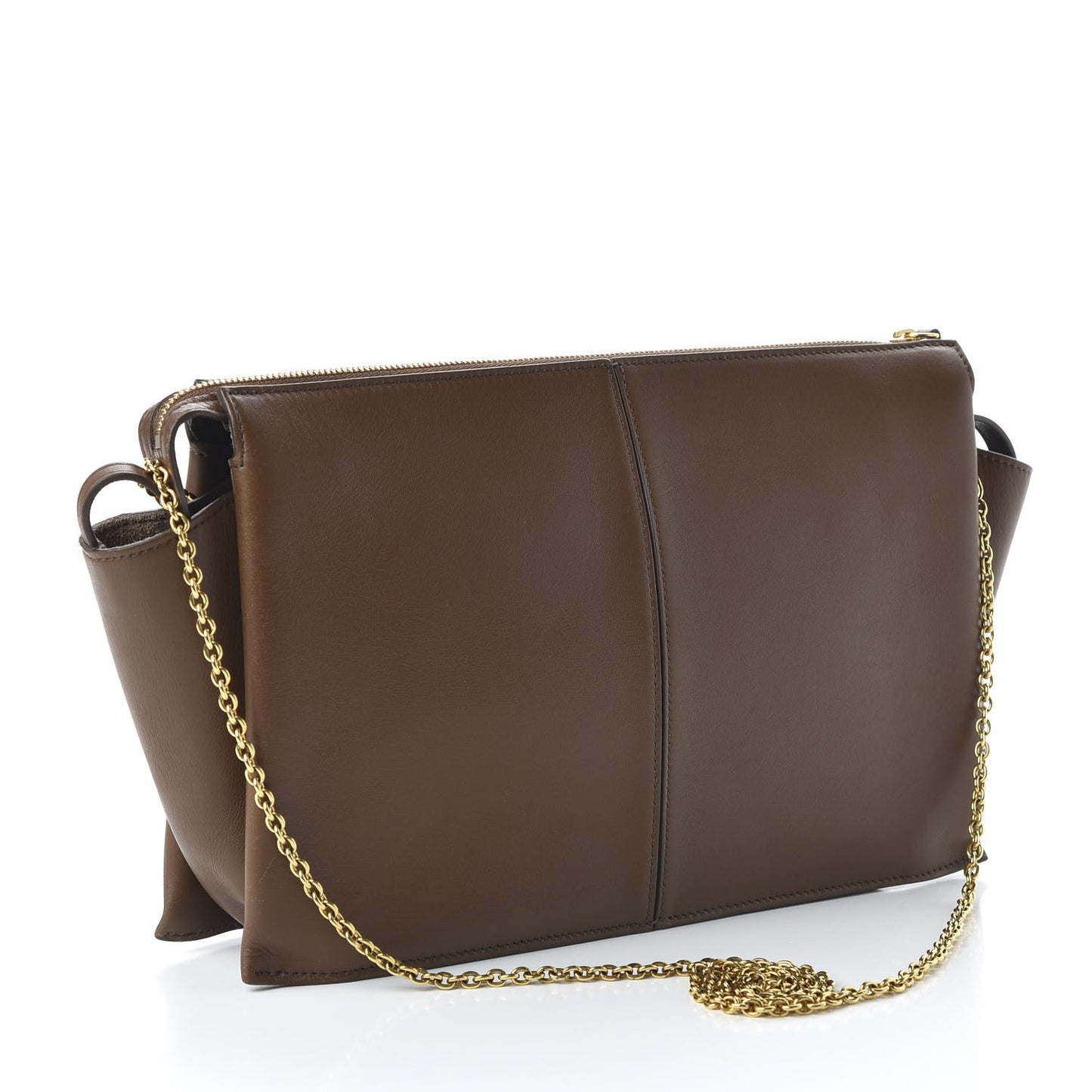 Natural Calfskin Tri-Fold Clutch on Chain Havana