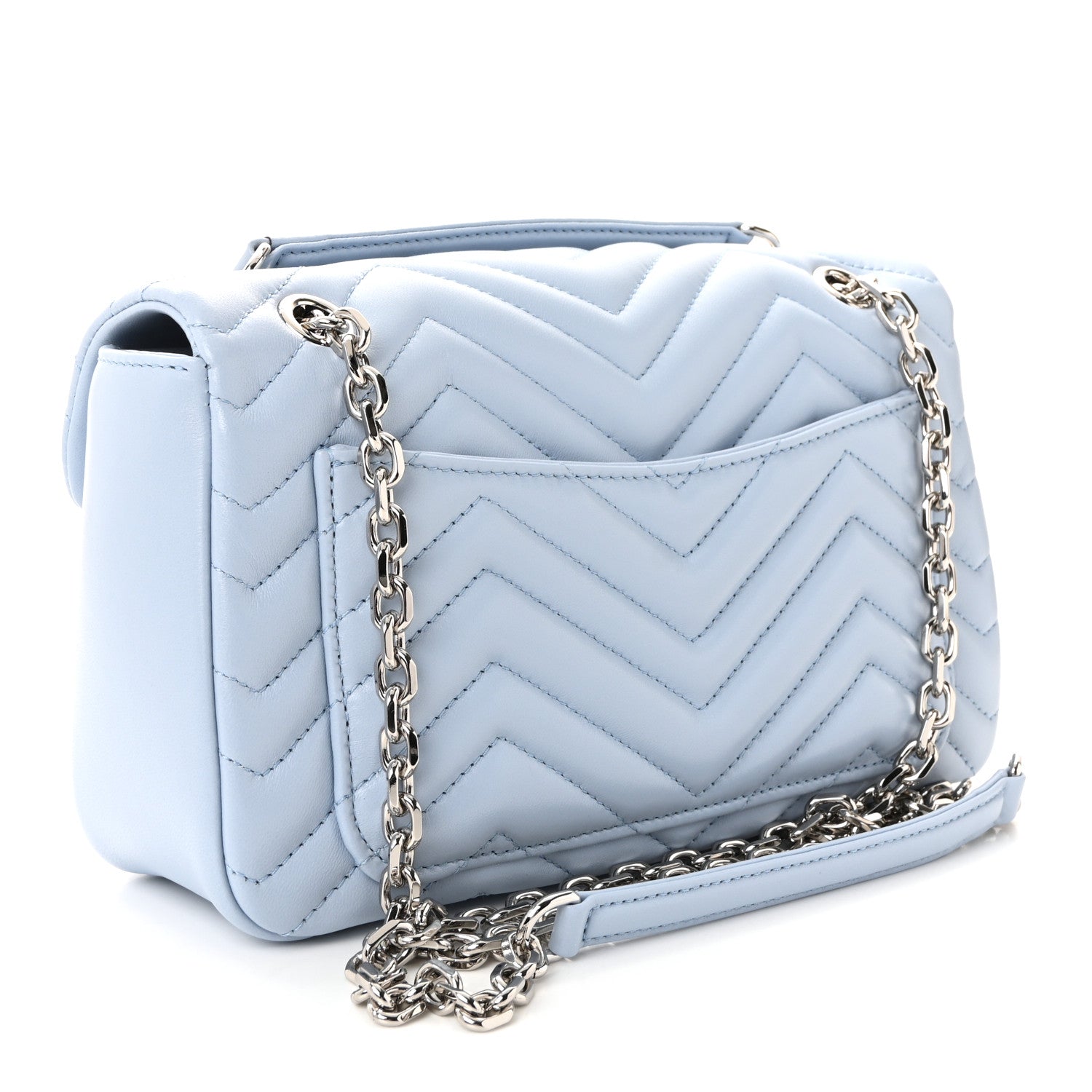 Gucci Lambskin Matelasse Medium GG Marmont Shoulder Bag Light Blue 3 of 9
