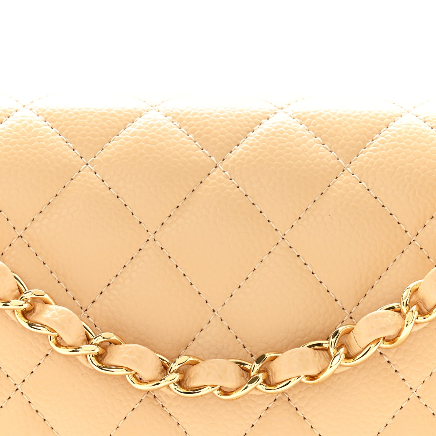 Caviar Quilted Medium Double Flap Beige