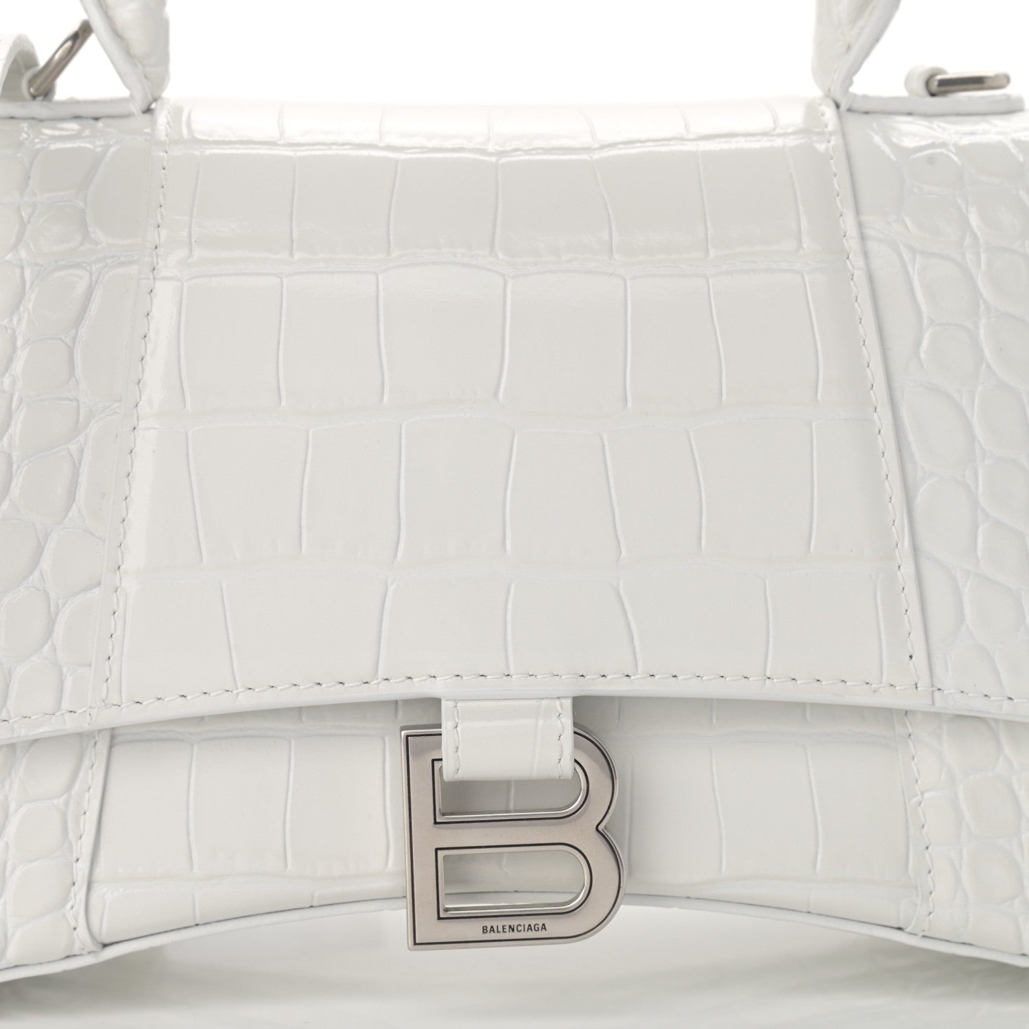 Balenciaga Calfskin Crocodile Embossed Small Hourglass Top Handle Bag White 8 of 13