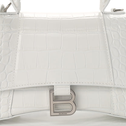 Balenciaga Calfskin Crocodile Embossed Small Hourglass Top Handle Bag White 8 of 13