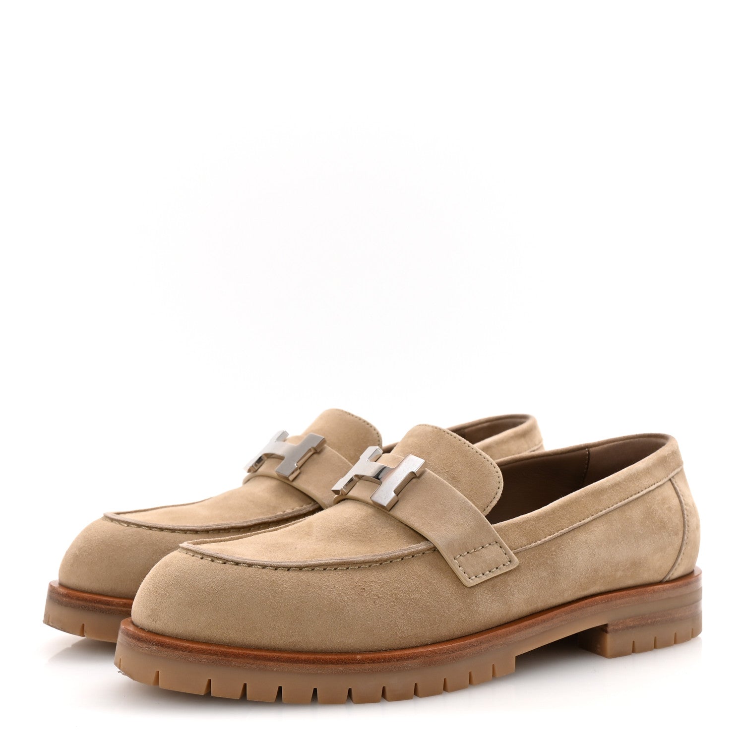 Hermes Suede Goatskin Womens Faubourg Loafers 36 Beige Argile 4 of 10
